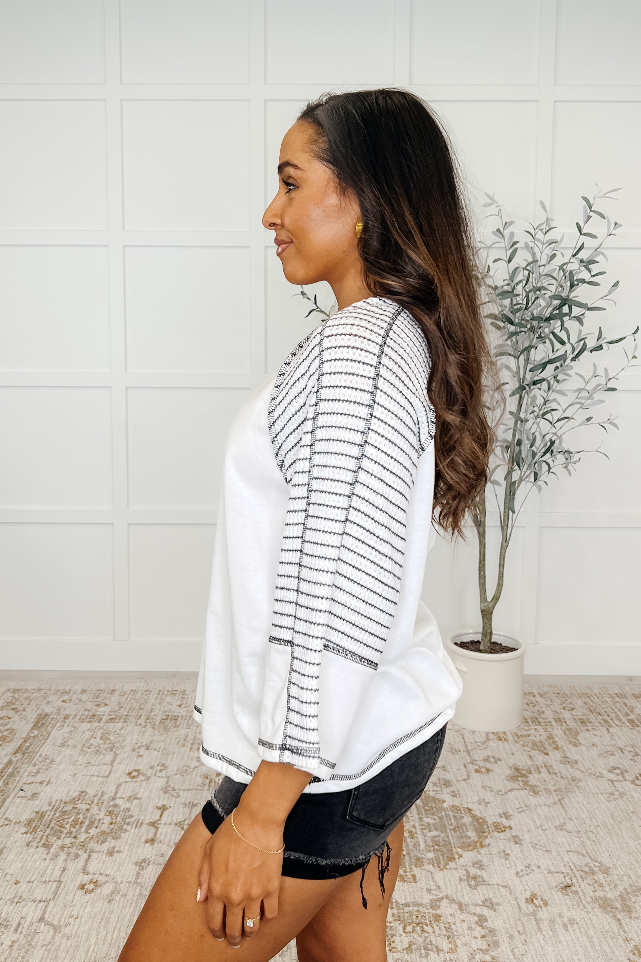 Preoccupied Striped Sleeve Top in Black - Charming Charlie