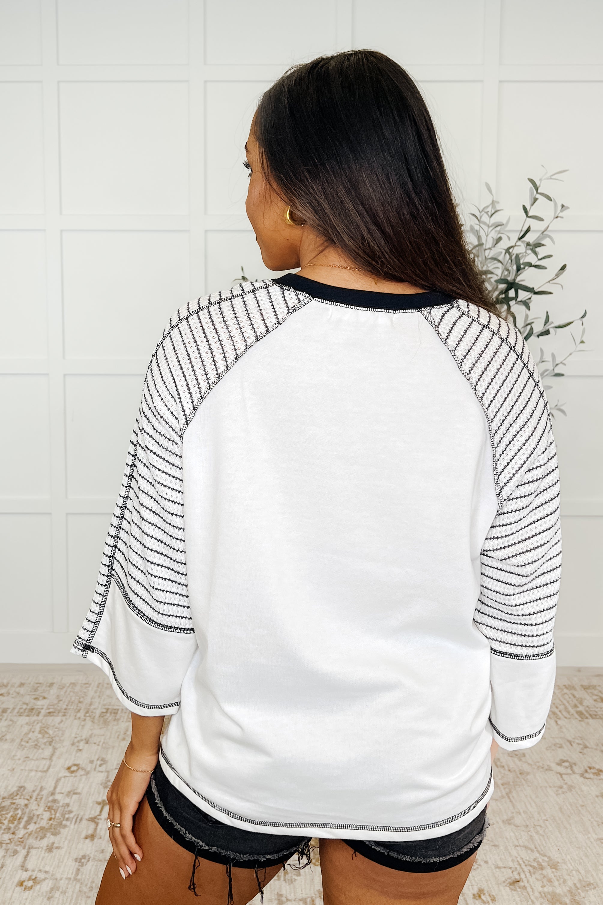 Preoccupied Striped Sleeve Top in Black - Charming Charlie