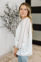 Preoccupied Striped Sleeve Top in Tan - Charming Charlie