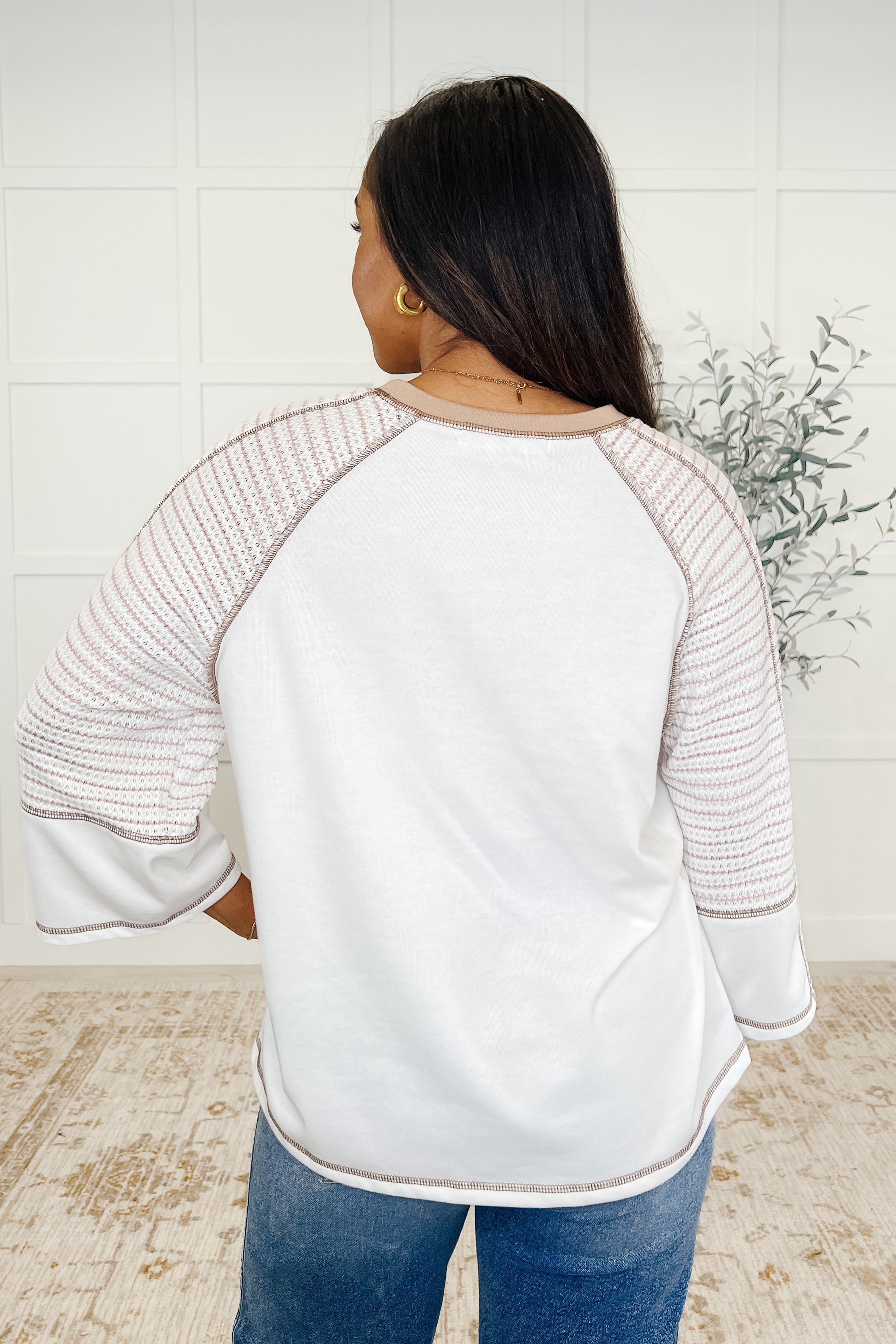 Preoccupied Striped Sleeve Top in Tan - Charming Charlie