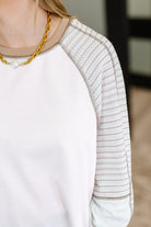 Preoccupied Striped Sleeve Top in Tan - Charming Charlie