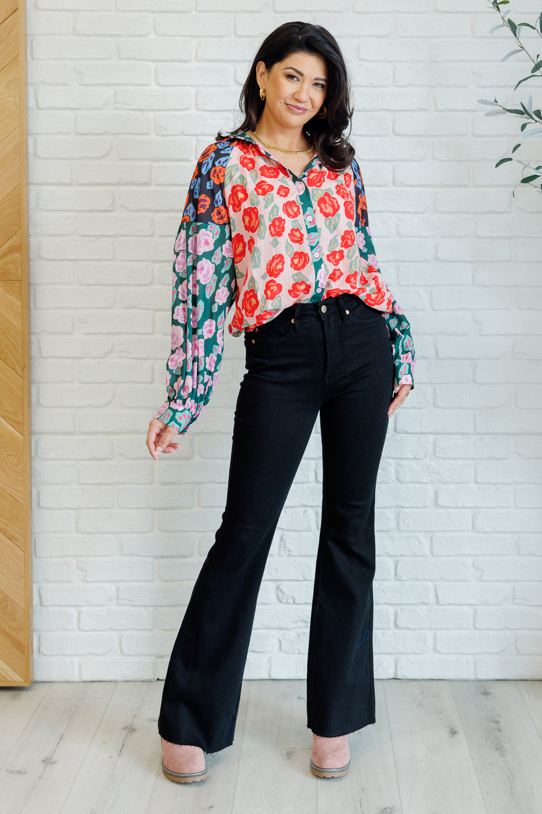 Presupposed Ideas Mixed Print Button Up Blouse - Charming Charlie
