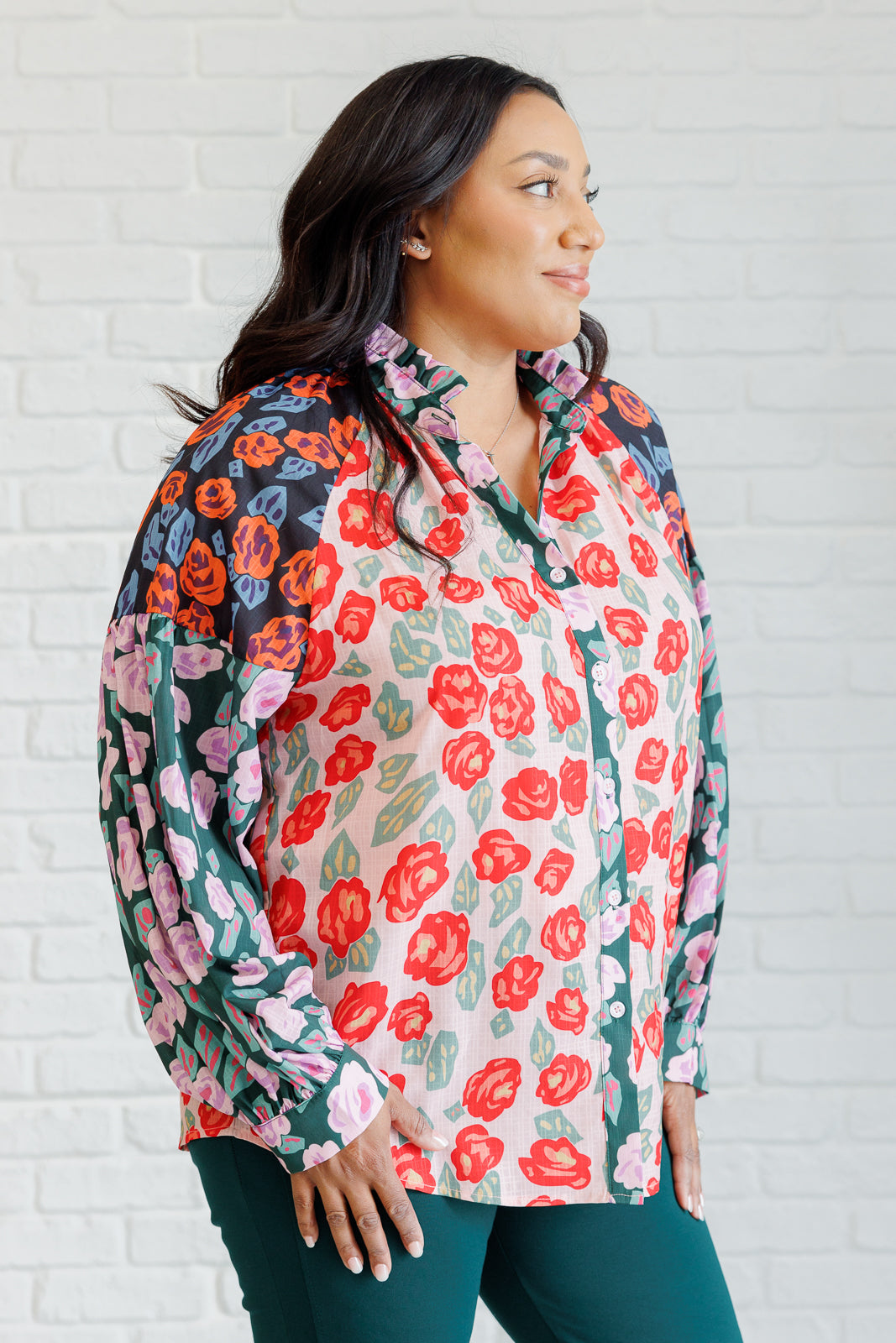 Presupposed Ideas Mixed Print Button Up Blouse - Charming Charlie