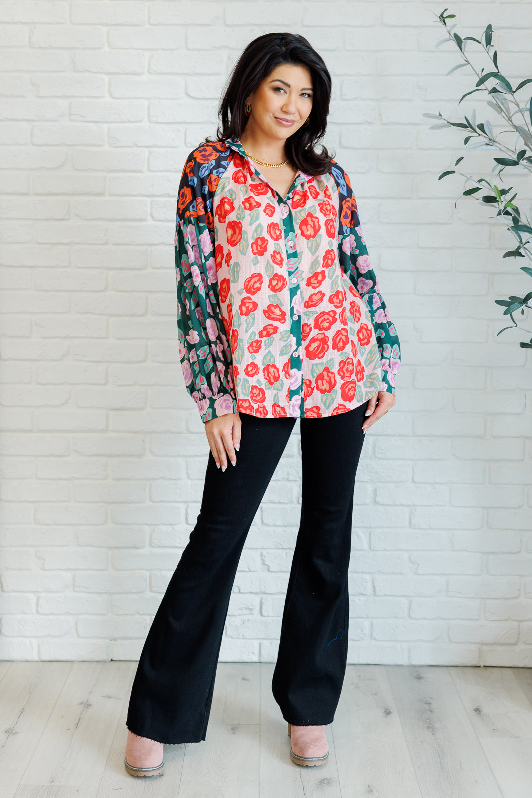 Presupposed Ideas Mixed Print Button Up Blouse - Charming Charlie