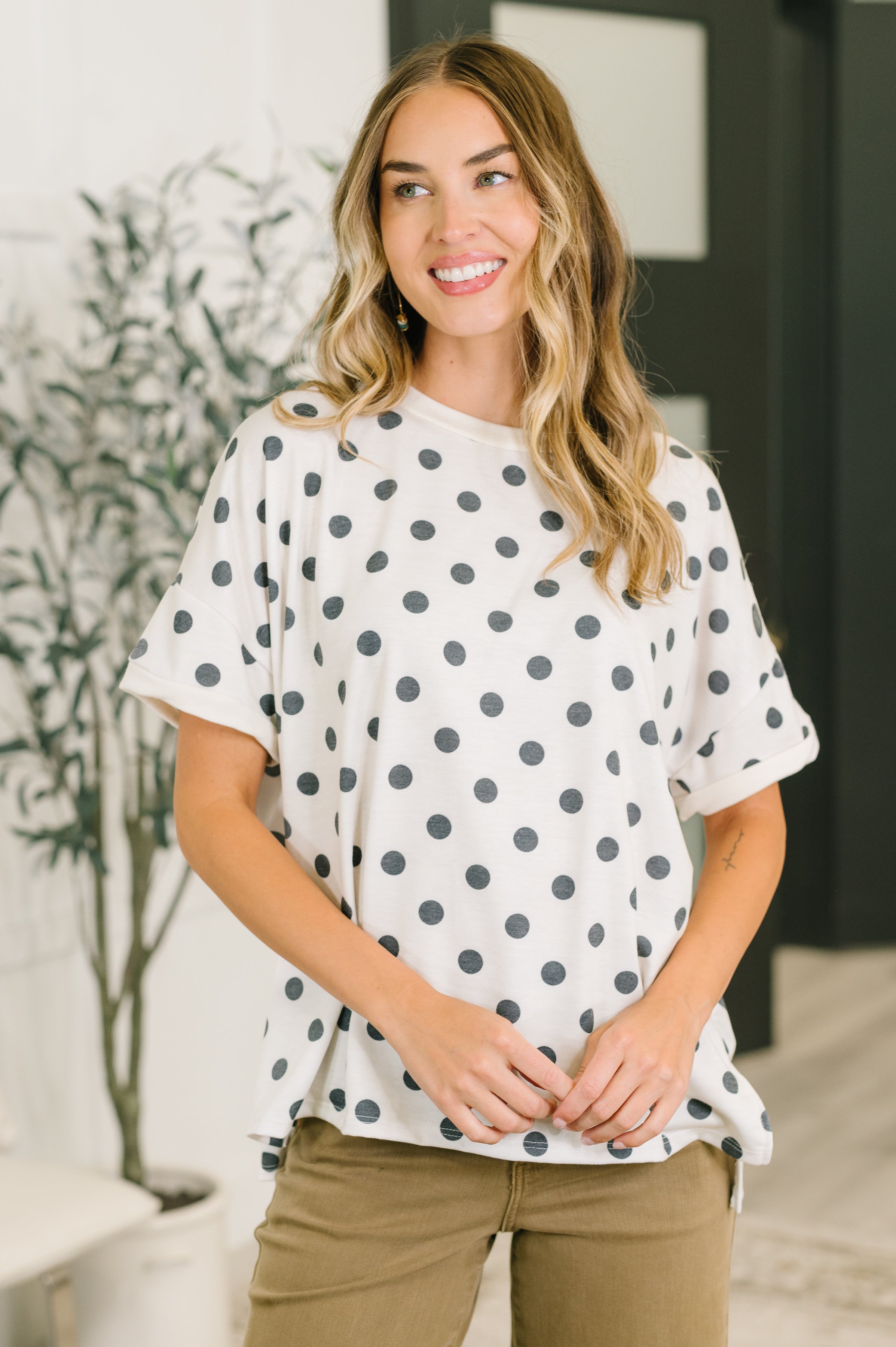 Pretty in Polka Oversized Drop Shoulder Tee - Charming Charlie