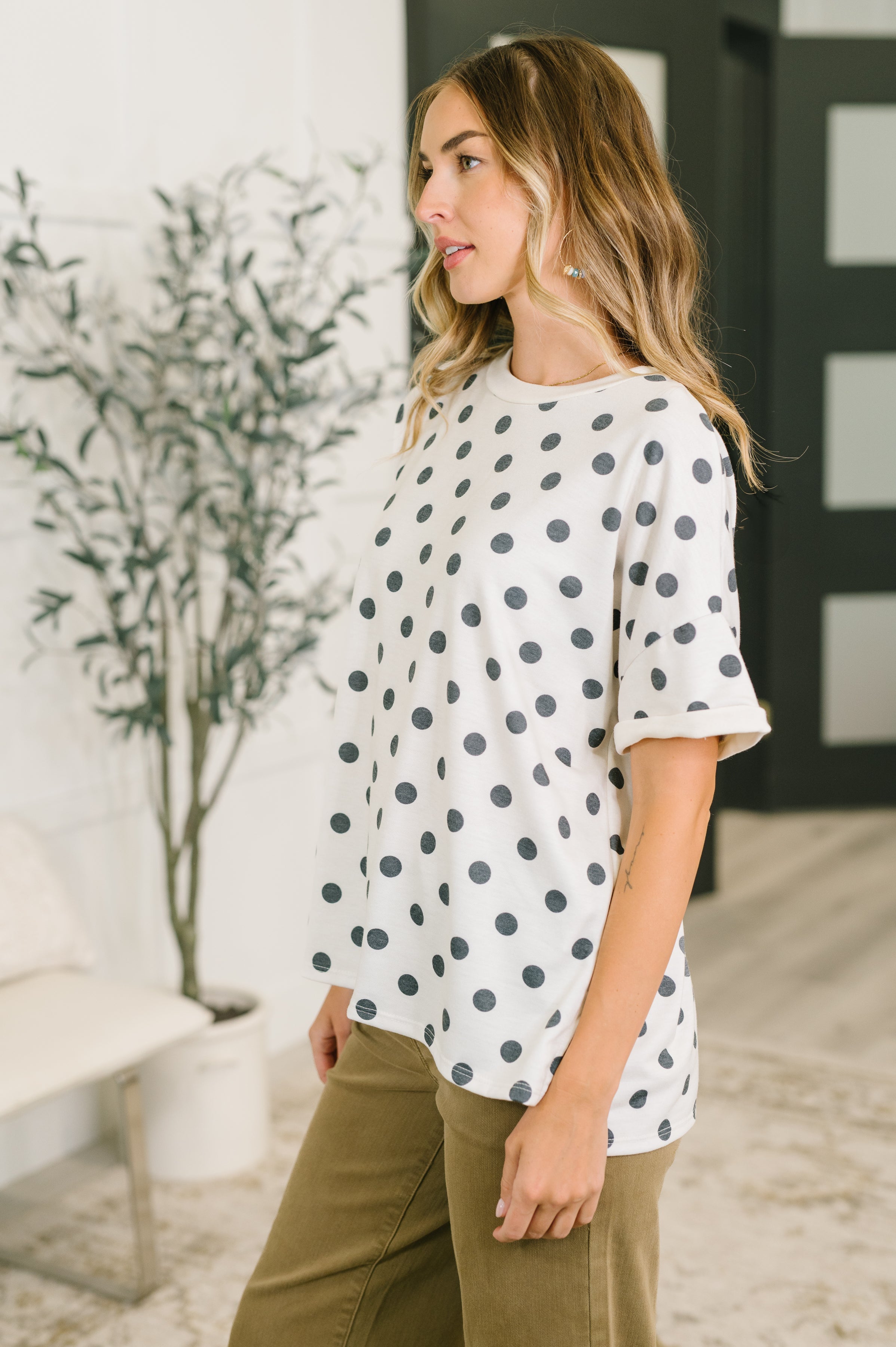 Pretty in Polka Oversized Drop Shoulder Tee - Charming Charlie