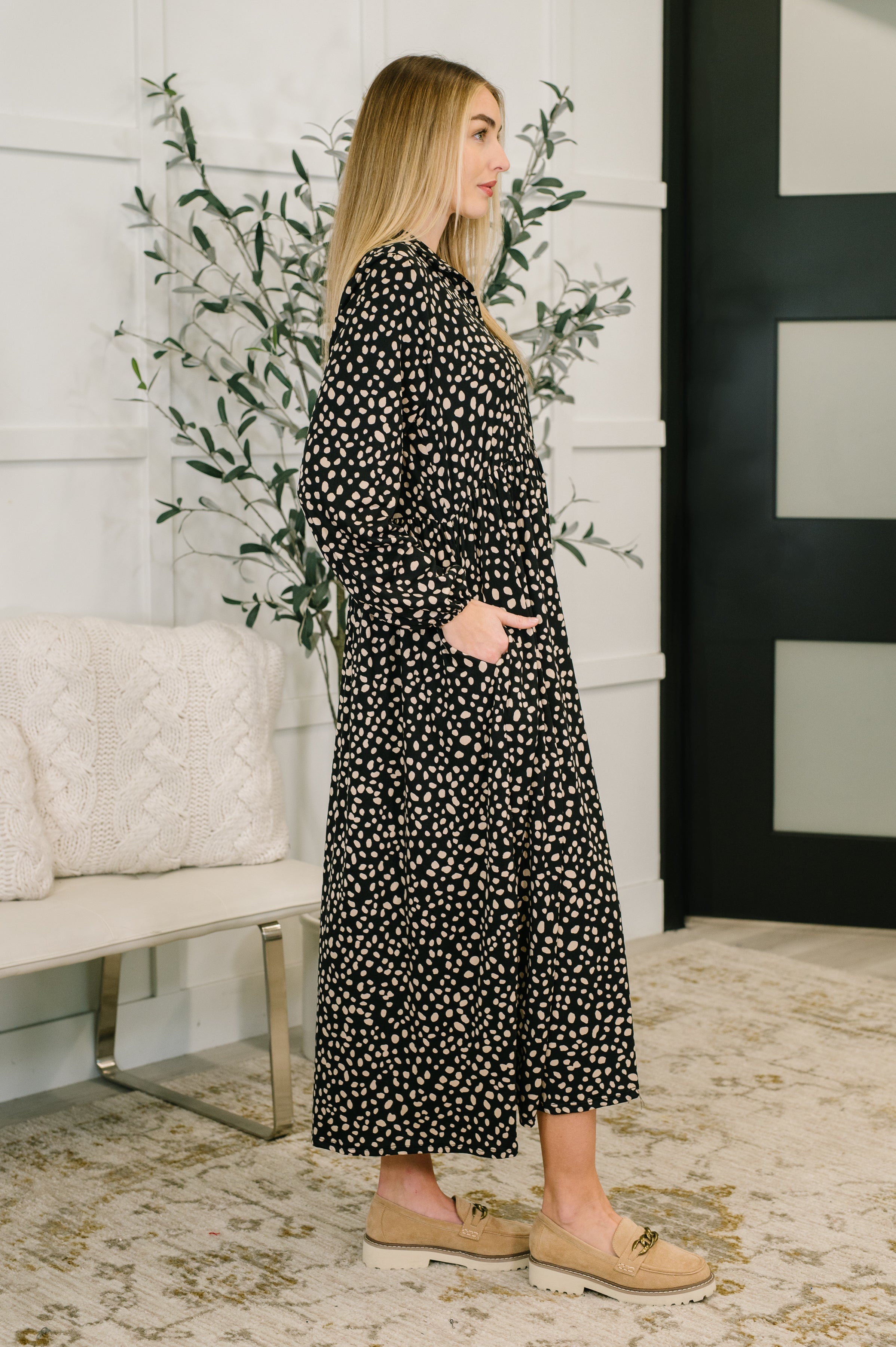 Promotional Proposal Collared Dress in Black and Khaki - Charming Charlie