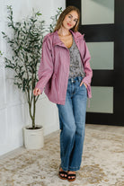Puddle Jumper Full Front Zip Up Jacket in Mauve - Charming Charlie