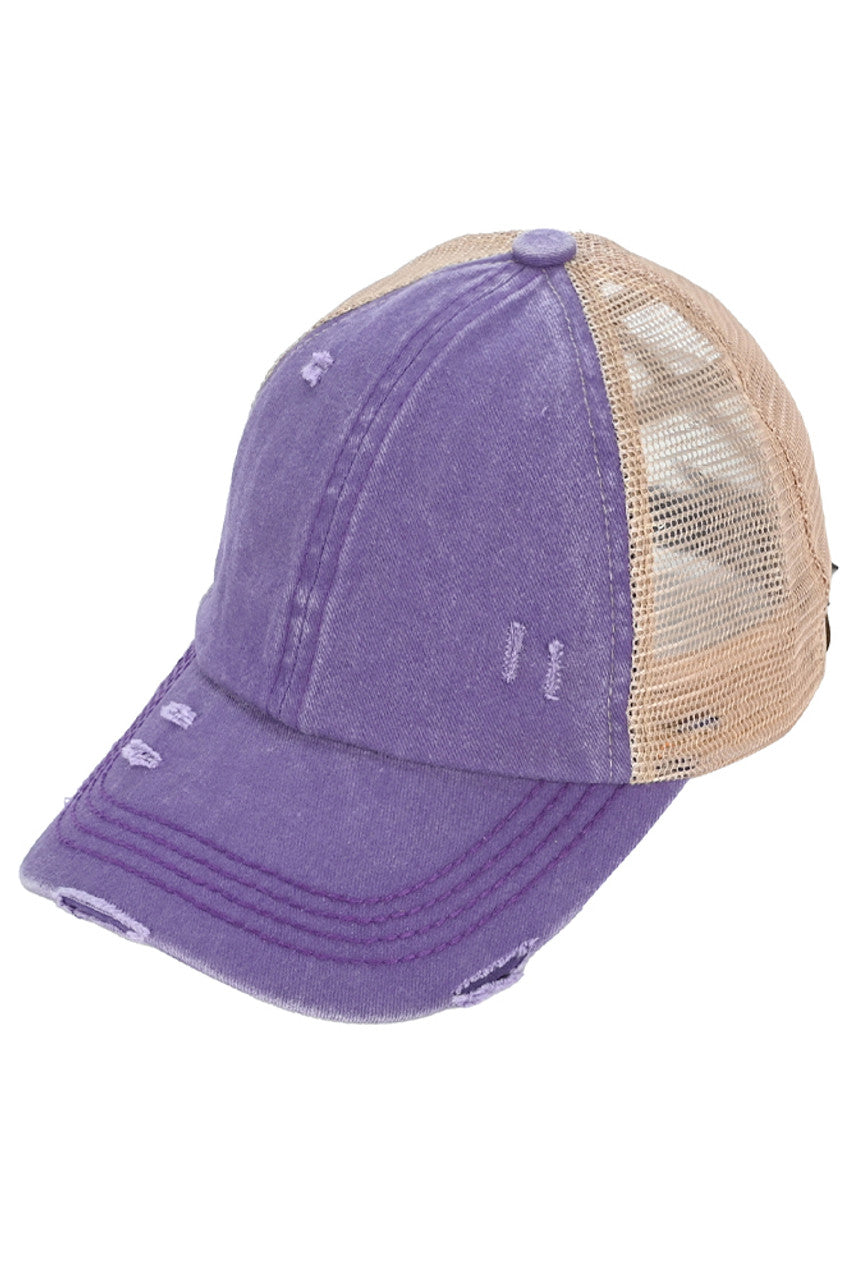 Purple C.C BASEBALL PONYCAP is a stylish and functional cap that combines the classic look of a baseball cap with the convenience of a ponytail holder. Made with high-quality materials and a comfortable fit, this cap is perfect for any outdoor activity. Stay cool and protected with the C.C BASEBALL PONYCAP.