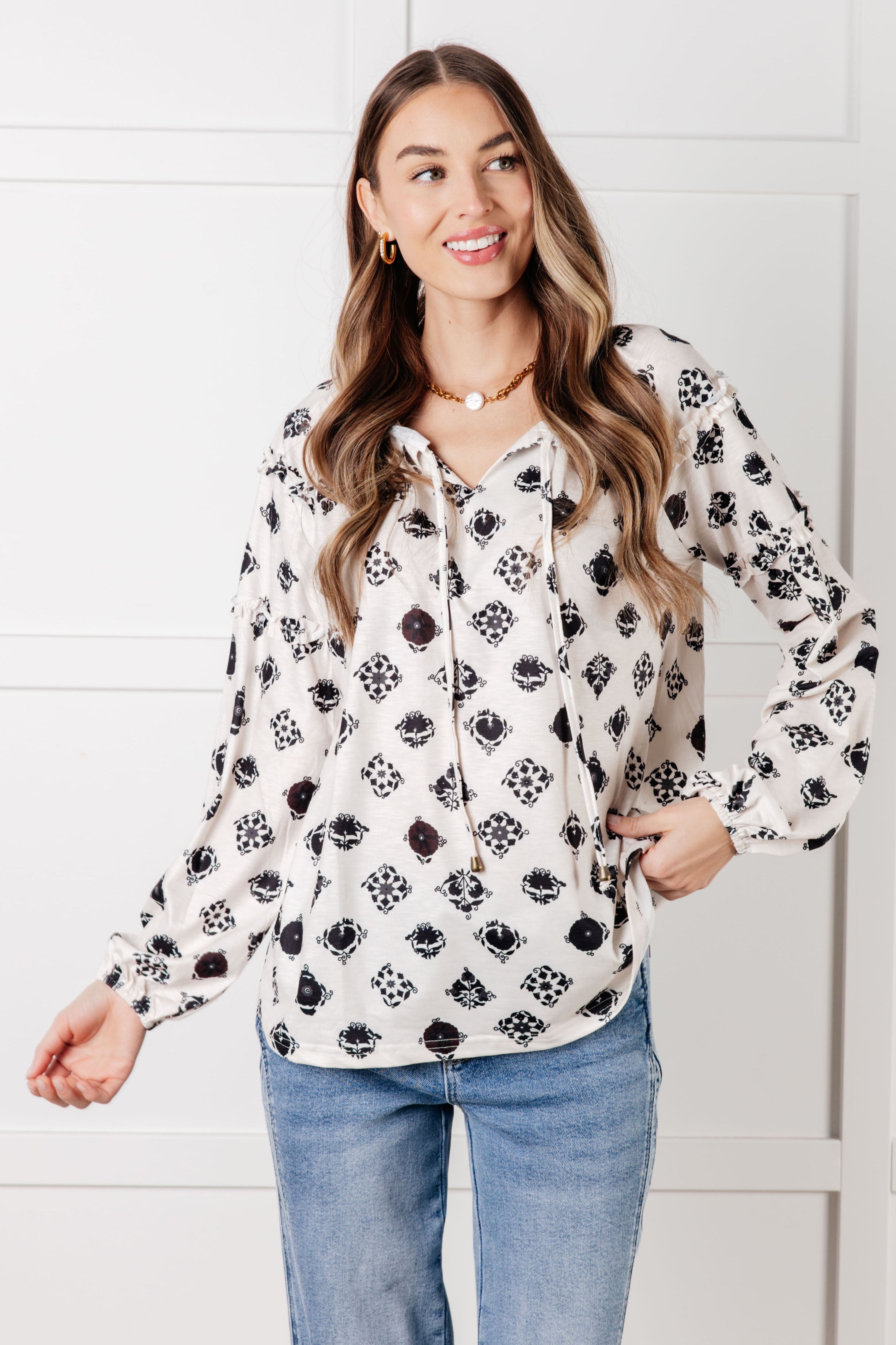 Quick Follow Up Floral Tile Blouse - Charming Charlie