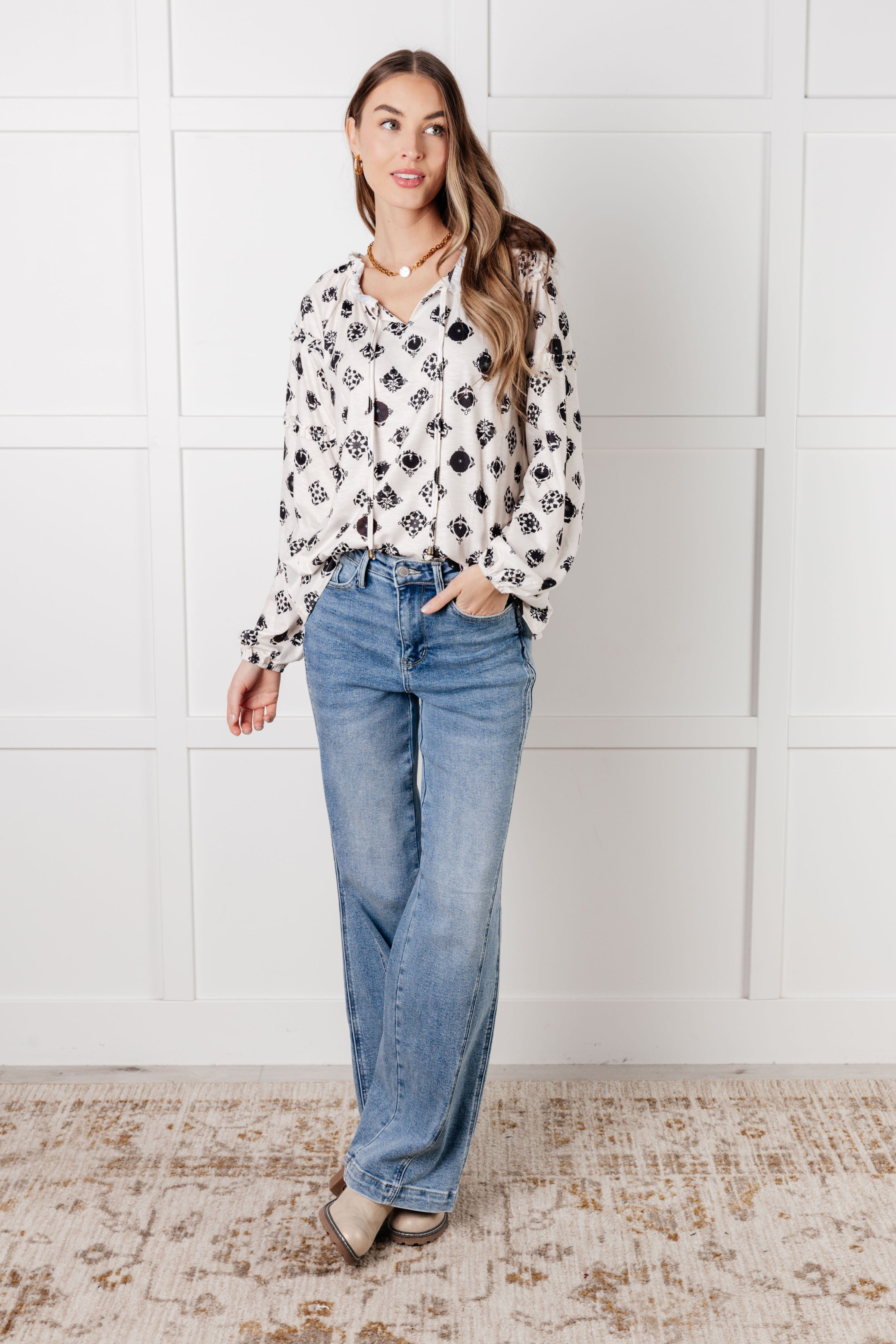 Quick Follow Up Floral Tile Blouse - Charming Charlie