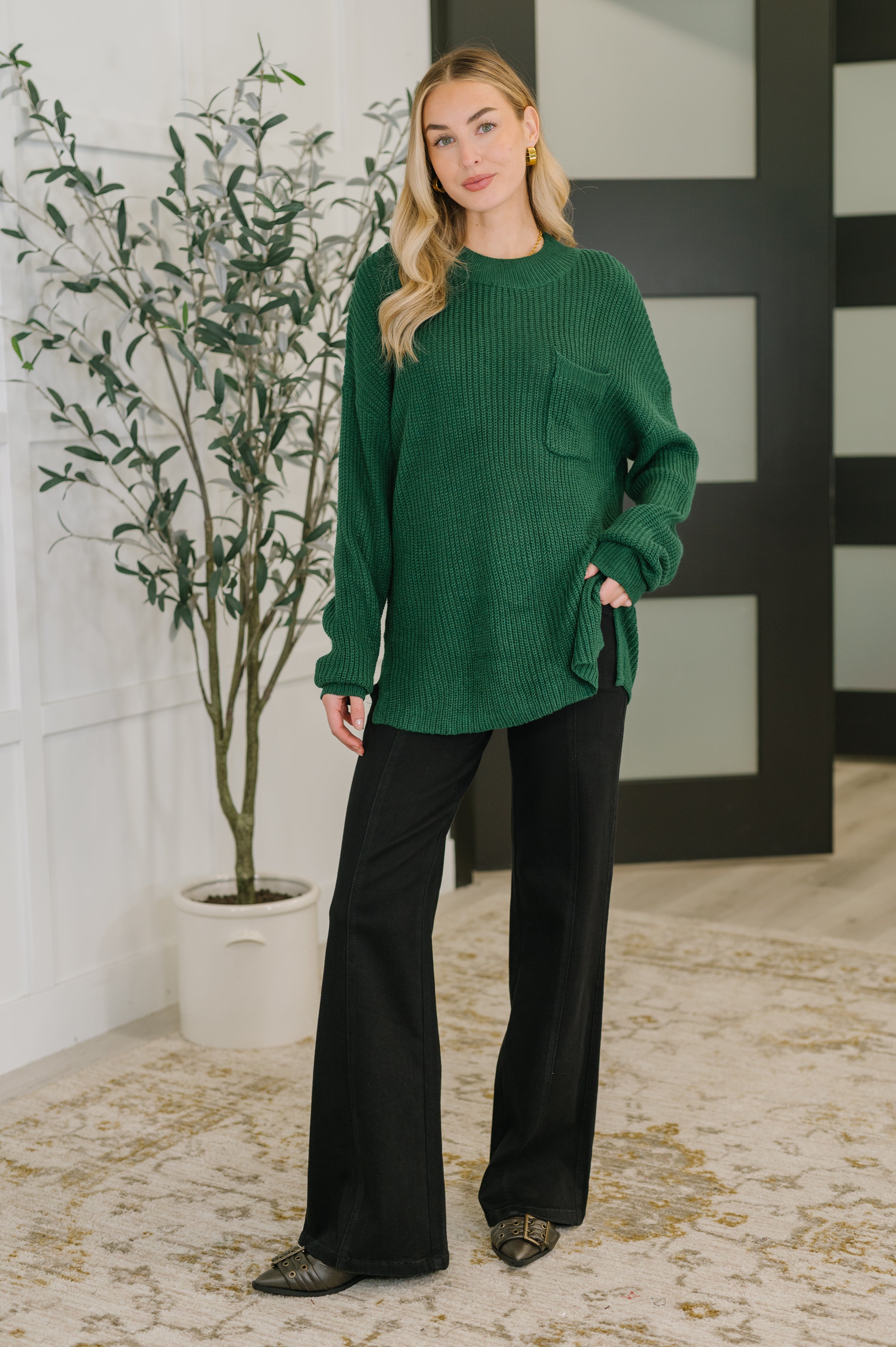 Quick Nap Textured Pullover in Hunter Green - Charming Charlie