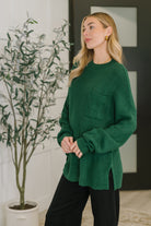 Quick Nap Textured Pullover in Hunter Green - Charming Charlie