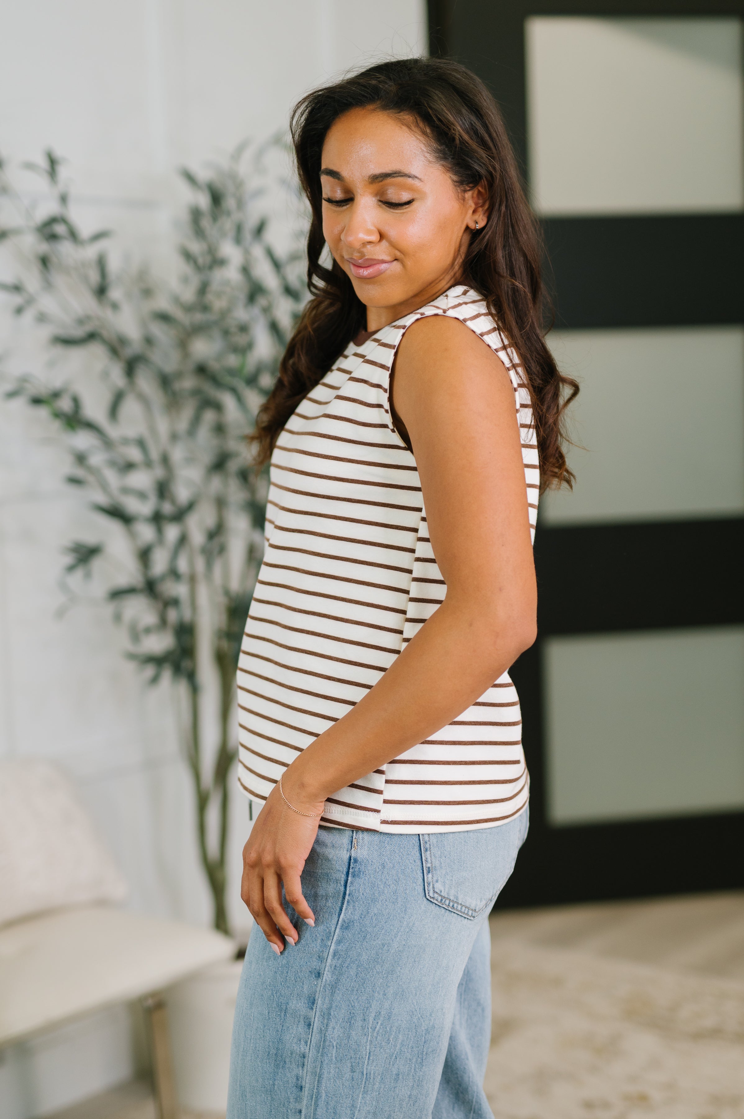 Quite Intimately Striped Muscle Tee in Brown - Charming Charlie