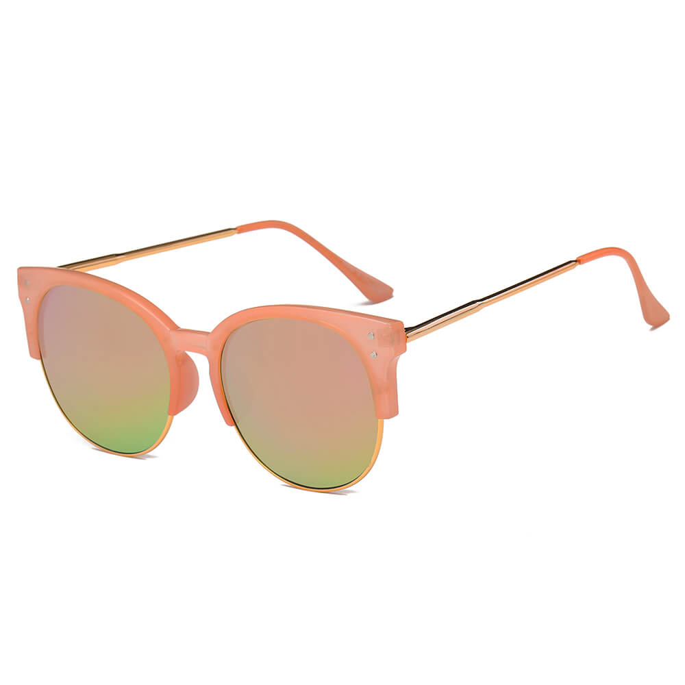 ABANDA | D68 - Round Mirrored Flat Lens Half Frame Sunglasses Circle - Cramilo Eyewear - Stylish Trendy Affordable Sunglasses Clear Glasses Eye Wear Fashion