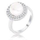 Rhodium Plated double Halo Ethereal Pearl Cocktail Ring - Charming Charlie