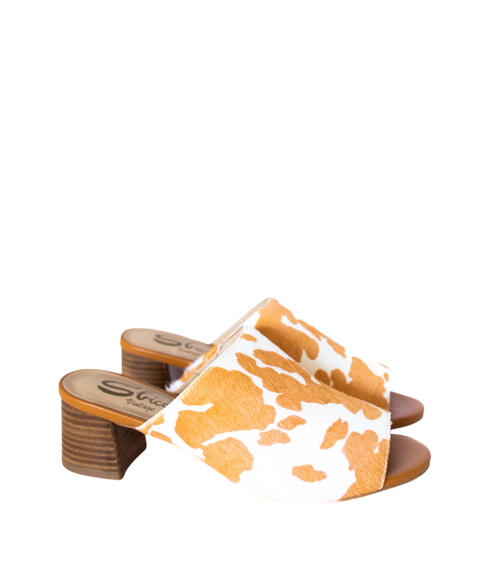 Richwood Peeptoe Tan and White Cowhide Slide - Charming Charlie