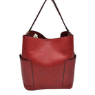 Red 2in1 Chic Satchel Side Pocket With Long Strap Bucket Bag, This casual crossbody bucket bag is super soft Vegan leather and has convenient side pockets to carry water bottles, phones, or glasses and a removable zipper pouch. Gold hardware. Extra bag inside and strap to make it a crossbody. Perfect for carrying around your stuff, this bag is big enough for all your daily essentials.