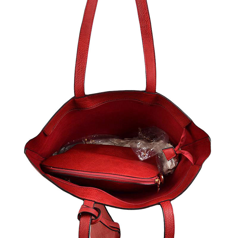 Red 3 In 1 Large Soft  Leather Women's Tote Handbags, There's spacious and soft leather tote offers triple the styling options. Featuring a spacious profile and a removable pouch makes it an amazing everyday go-to bag. Spacious enough for carrying any and all of your outgoing essentials. The straps helps carrying this shoulder bag comfortably. Perfect as a beach bag to carry foods, drinks, big beach blanket, towels, swimsuit, toys, flip flops, sun screen and more.