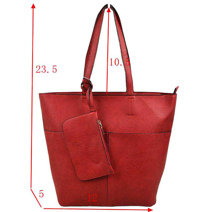 Red 3 In 1 Large Soft  Leather Women's Tote Handbags, There's spacious and soft leather tote offers triple the styling options. Featuring a spacious profile and a removable pouch makes it an amazing everyday go-to bag. Spacious enough for carrying any and all of your outgoing essentials. The straps helps carrying this shoulder bag comfortably. Perfect as a beach bag to carry foods, drinks, big beach blanket, towels, swimsuit, toys, flip flops, sun screen and more.