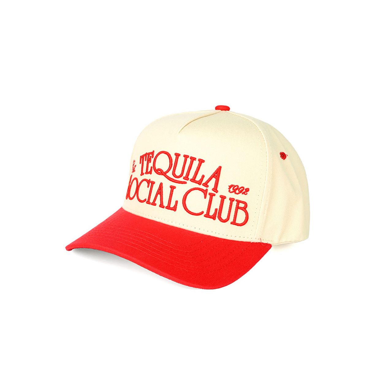 Red C.C TEQUILA SOCIAL CLUB Embroidered Trucker Cap is the perfect accessory for any social occasion. With its stylish design and embroidered logo, this trucker cap is sure to elevate your outfit. Made with high-quality materials, it offers both comfort and durability. Show off your love for C.C TEQUILA and make a statement with this must-have cap.