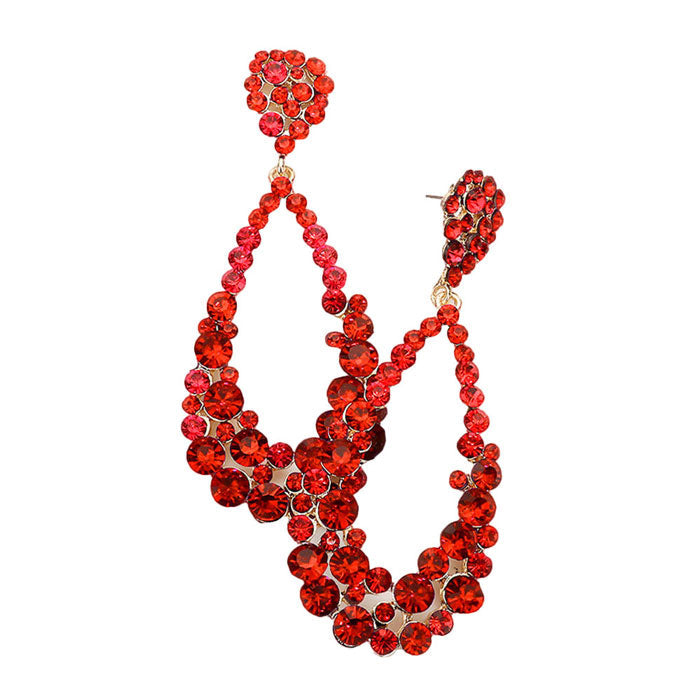 Red Crystal Bubble Cluster Teardrop Evening Earrings, These gorgeous Crystal pieces will show your class in any special occasion. The elegance of these crystal evening earrings goes unmatched. Perfect jewelry to enhance your look. Awesome gift for birthday, Anniversary, Valentine‚Äôs Day or any special occasion.