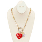 Red Star Pointed Enamel Heart Round Stone Pendant Necklace, Get ready with these Pendant Necklace, put on a pop of color to complete your ensemble. Perfect for adding just the right amount of shimmer & shine and a touch of class to special events. Perfect Birthday Gift, Anniversary Gift, Mother's Day Gift