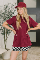 Rest Assured Basic Relaxed Tee in Cabernet - Charming Charlie