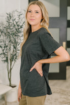 Rest Assured Basic Relaxed Tee in Charcoal - Charming Charlie