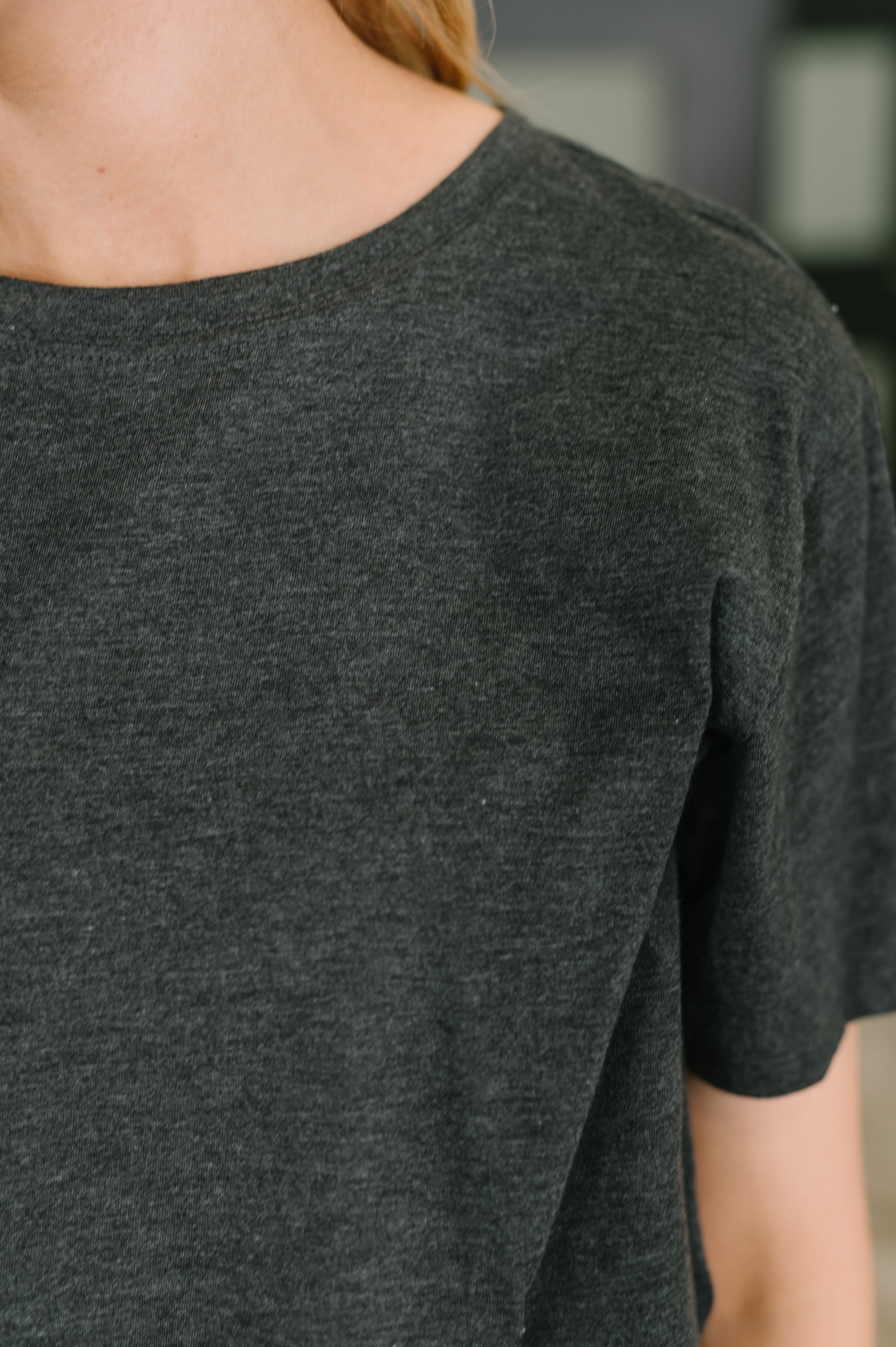 Rest Assured Basic Relaxed Tee in Charcoal - Charming Charlie