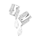 Rhodium Rectangle Stone  Freshwater Pearl Dangle Evening Earrings. Look like the ultimate fashionista with these Earrings! Add something special to your outfit ! It will be your new favorite accessory. Perfect Birthday Gift, Anniversary Gift, Mother's Day Gift, Graduation Gift, Prom Jewelry, Just Because Gift, Thank you Gift.