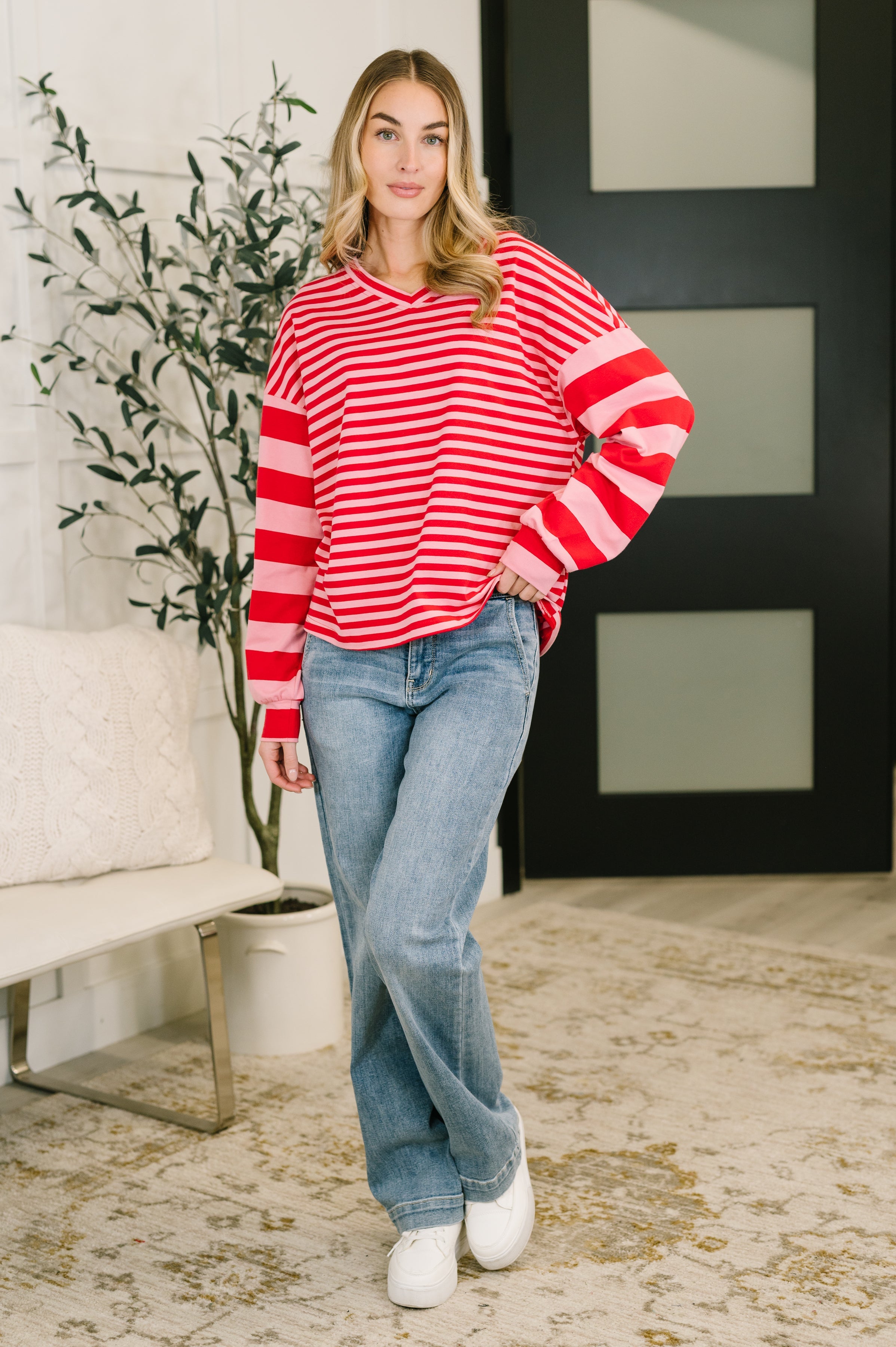 Rhythm & Rows V-Neck Drop Shoulder Pullover - Charming Charlie