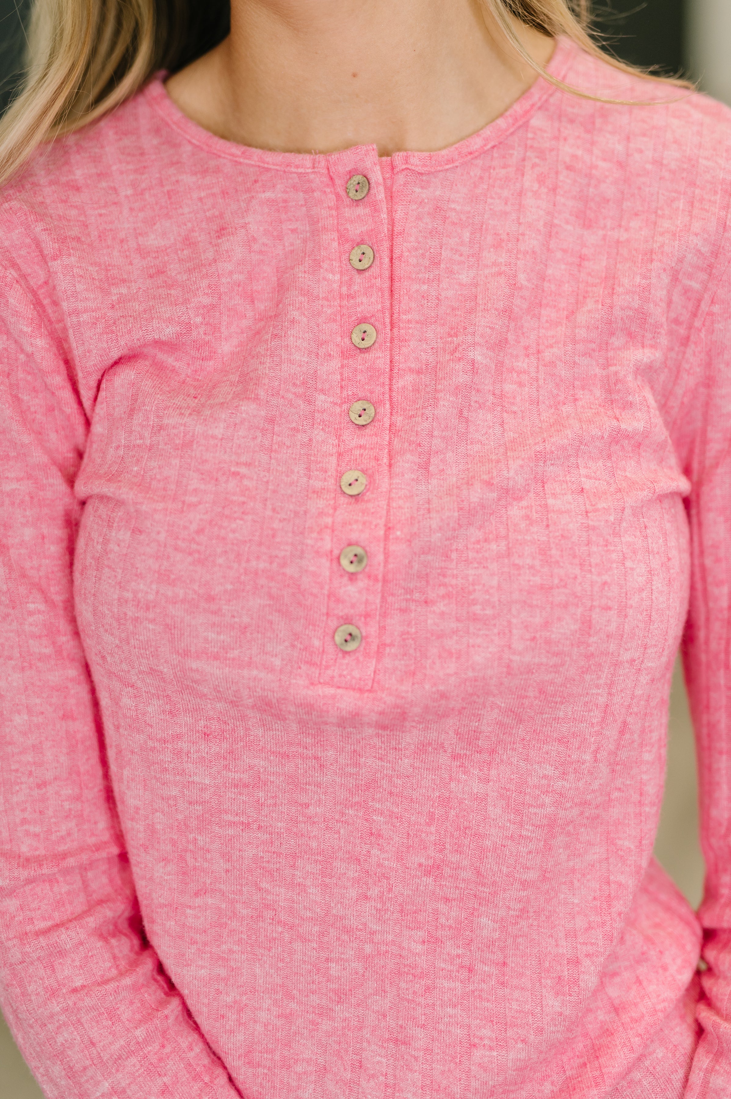 Ribbed Long Sleeve in Fuchsia - Charming Charlie