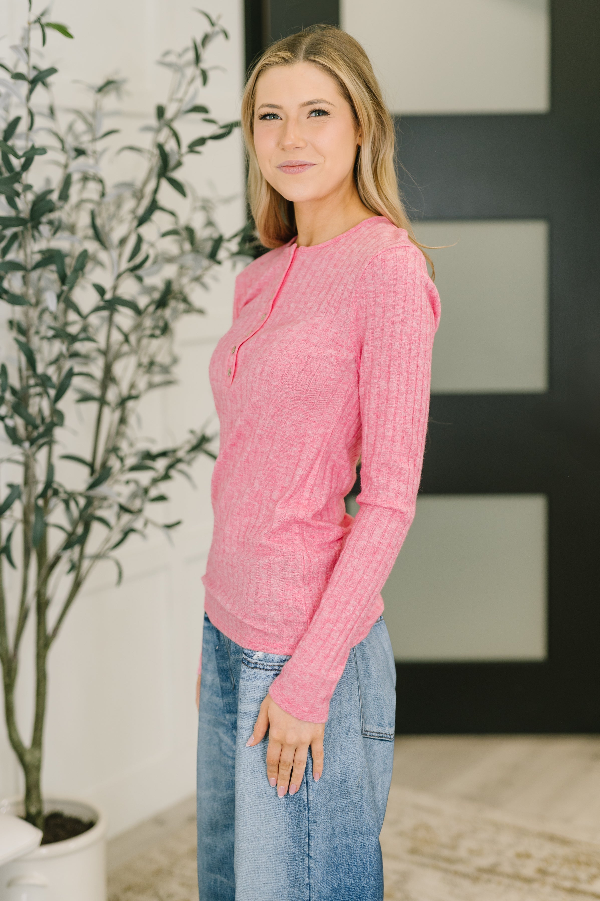 Ribbed Long Sleeve in Fuchsia - Charming Charlie