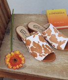 Richwood Peeptoe Tan and White Cowhide Slide - Charming Charlie