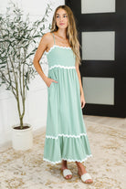 Ripple Effect Spaghetti Strap Dress in Sage - Charming Charlie