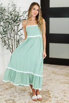 Ripple Effect Spaghetti Strap Dress in Sage - Charming Charlie