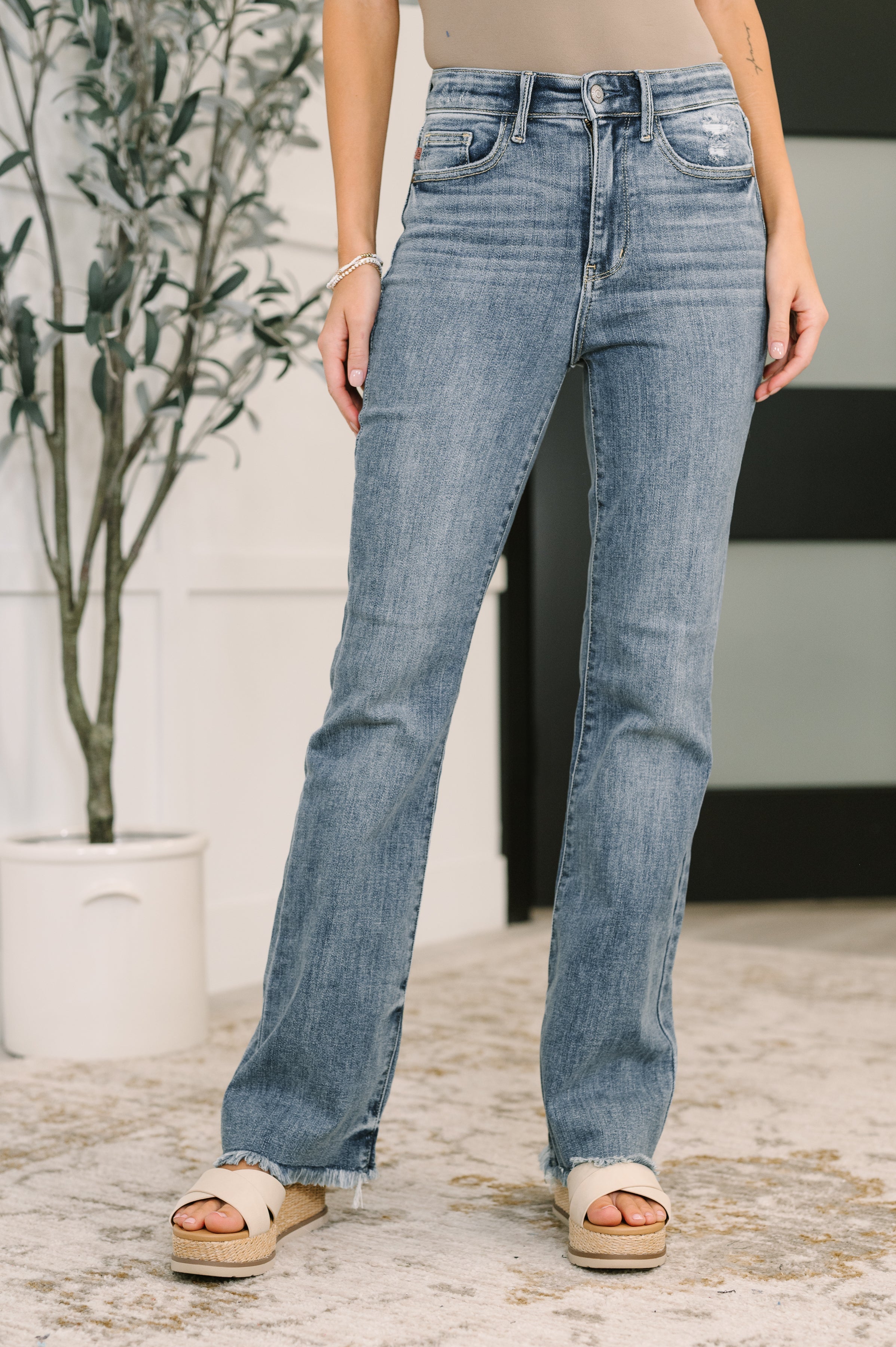 Robin High Waist Bootcut with Fray Hem - Charming Charlie