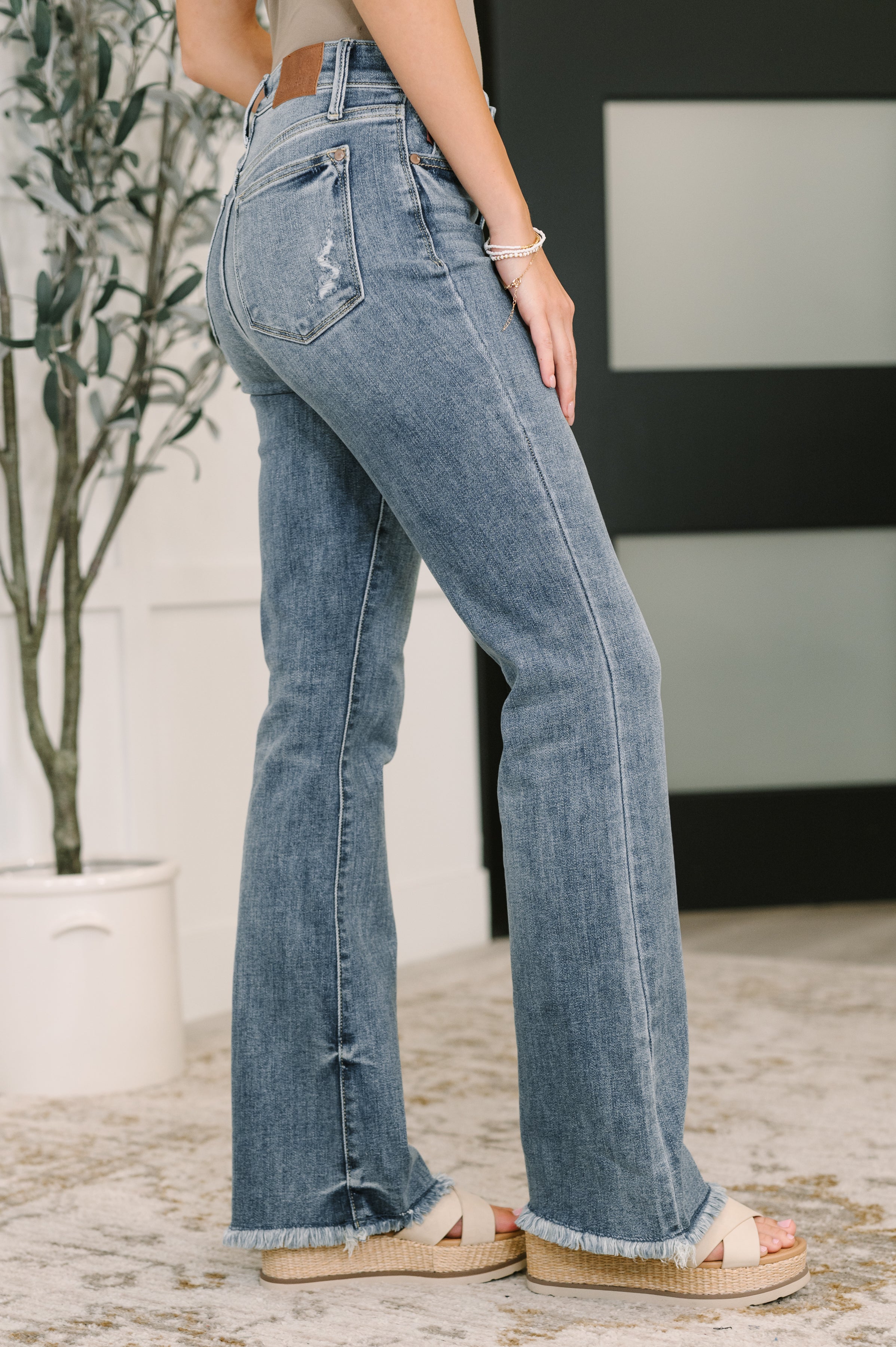 Robin High Waist Bootcut with Fray Hem - Charming Charlie