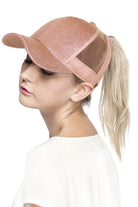 Rose-Gold-C.C BASEBALL PONYCAP is a must-have accessory for any baseball fan. Made with high-quality materials, this cap offers both style and functionality. Featuring a ponytail holder, it allows for easy and comfortable wear while keeping your hair in place. Elevate your game day look with the C.C BASEBALL PONYCAP.