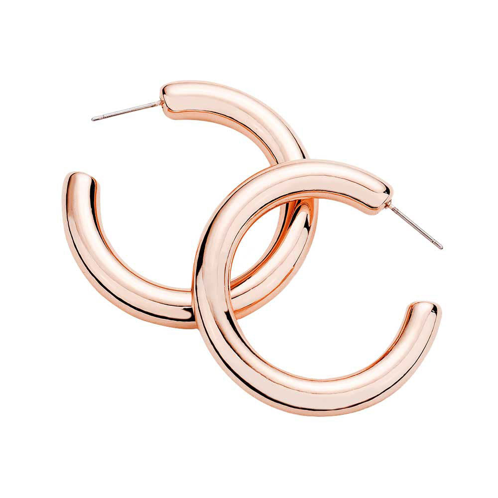 Rose Gold Fashionable Bold Metal Half Hoop Earrings. Textured Stylish Half Hoop Earrings, adds a sophisticated glow & eye-catching style to any outfit, coordinate these exquisite half hoop earrings with any ensemble from business casual to wear, ideal for parties, events, holidays. Perfect Birthday Gift, Anniversary Gift, Mother's Day Gift, Anniversary Gift, Graduation Gift, Prom Jewelry, Just Because Gift, Thank you Gift.