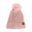 Rose C.C Waffle Knit Pattern Cuff Pom Pom Beanie Hat, Stay warm in style with this. Made from a warm and cozy waffle knit pattern with a fashionable cuff and a pom pom on top, this beanie hat is sure to keep you warm in any weather and make you stand out in the crowd. Perfect winter gift idea. 