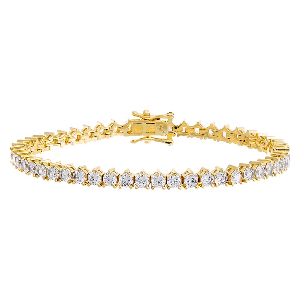 Gold / 6.5" / 3MM Thin Three Prong Tennis Bracelet - Adina's Jewels
