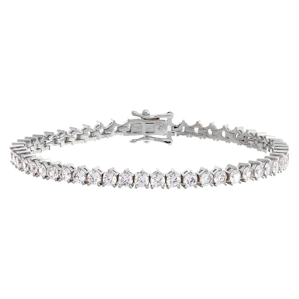 Silver / 6.5" / 3MM Thin Three Prong Tennis Bracelet - Adina's Jewels