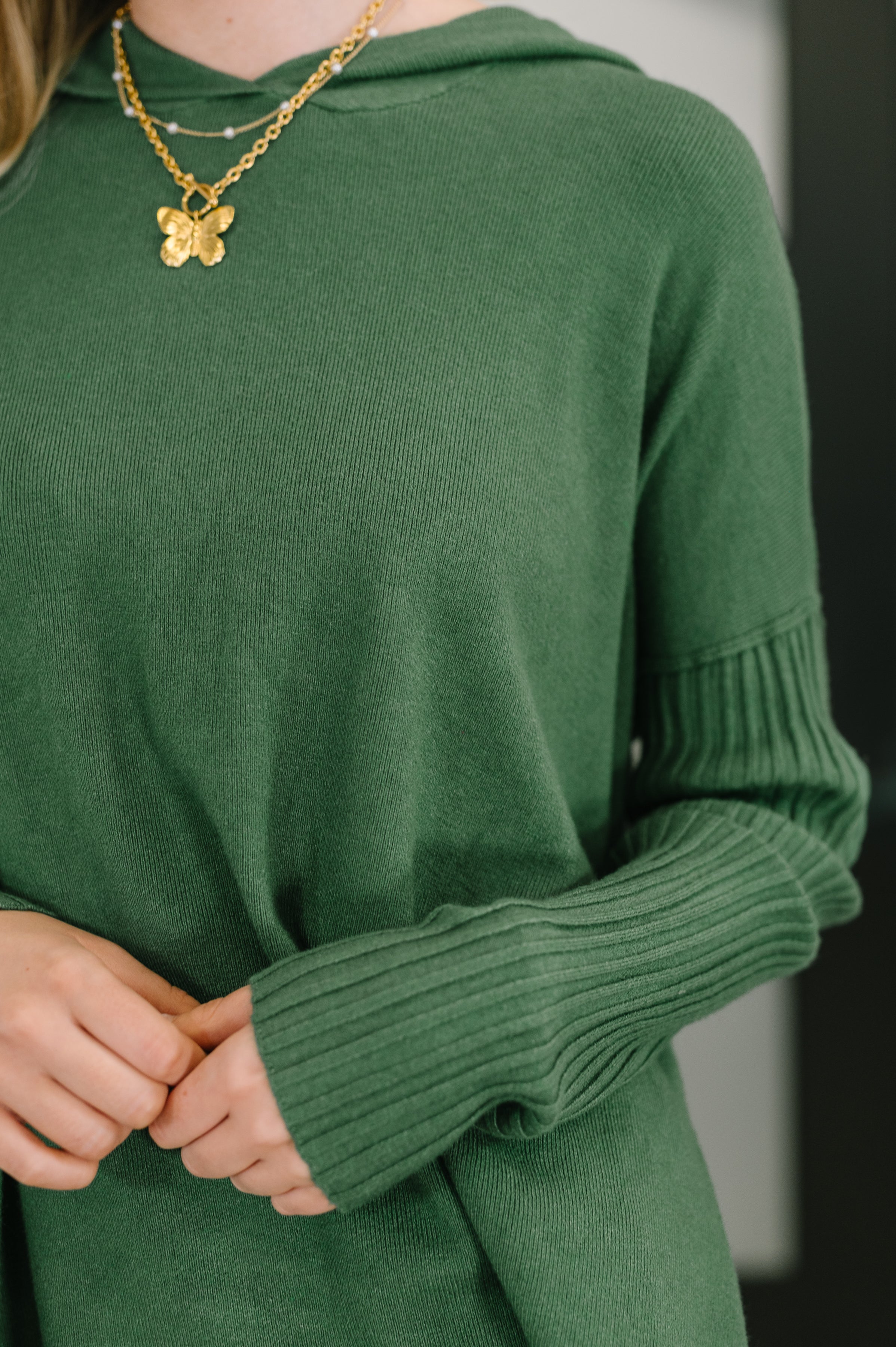 Running Late Hooded Long Sleeve in Dark Green - Charming Charlie