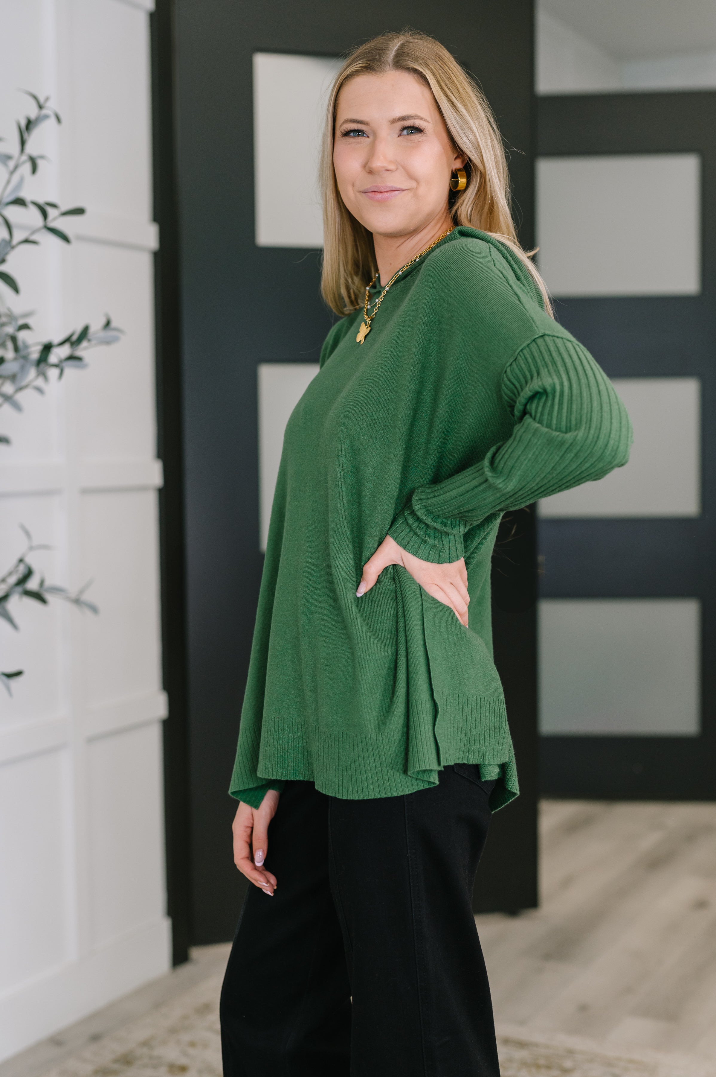 Running Late Hooded Long Sleeve in Dark Green - Charming Charlie