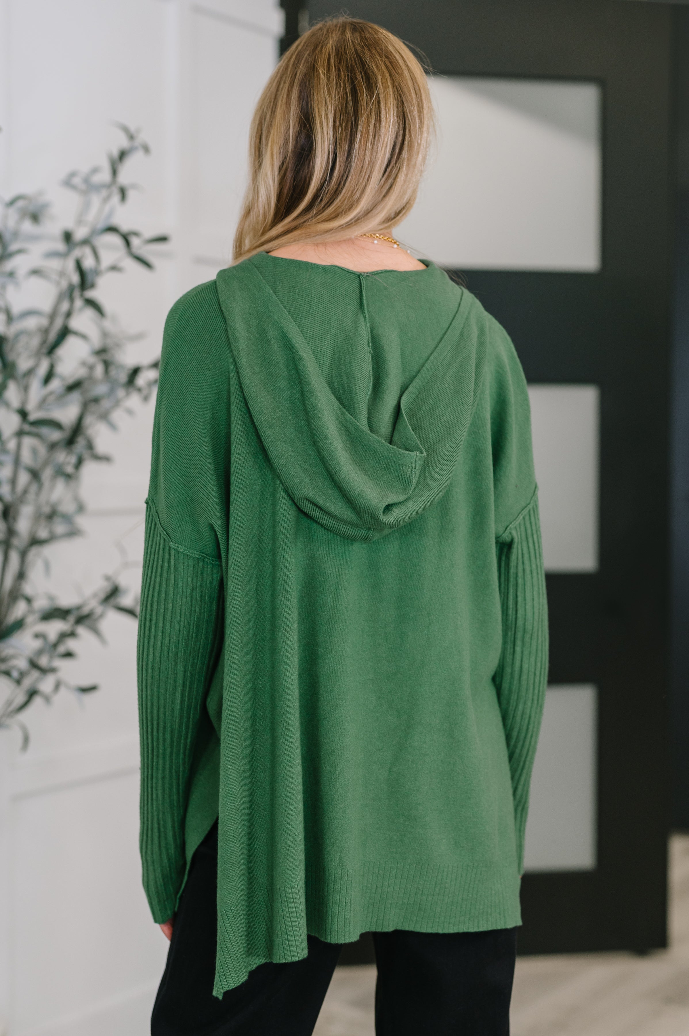 Running Late Hooded Long Sleeve in Dark Green - Charming Charlie