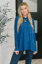 Running Late Hooded Long Sleeve in Light Navy - Charming Charlie