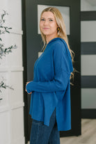 Running Late Hooded Long Sleeve in Light Navy - Charming Charlie