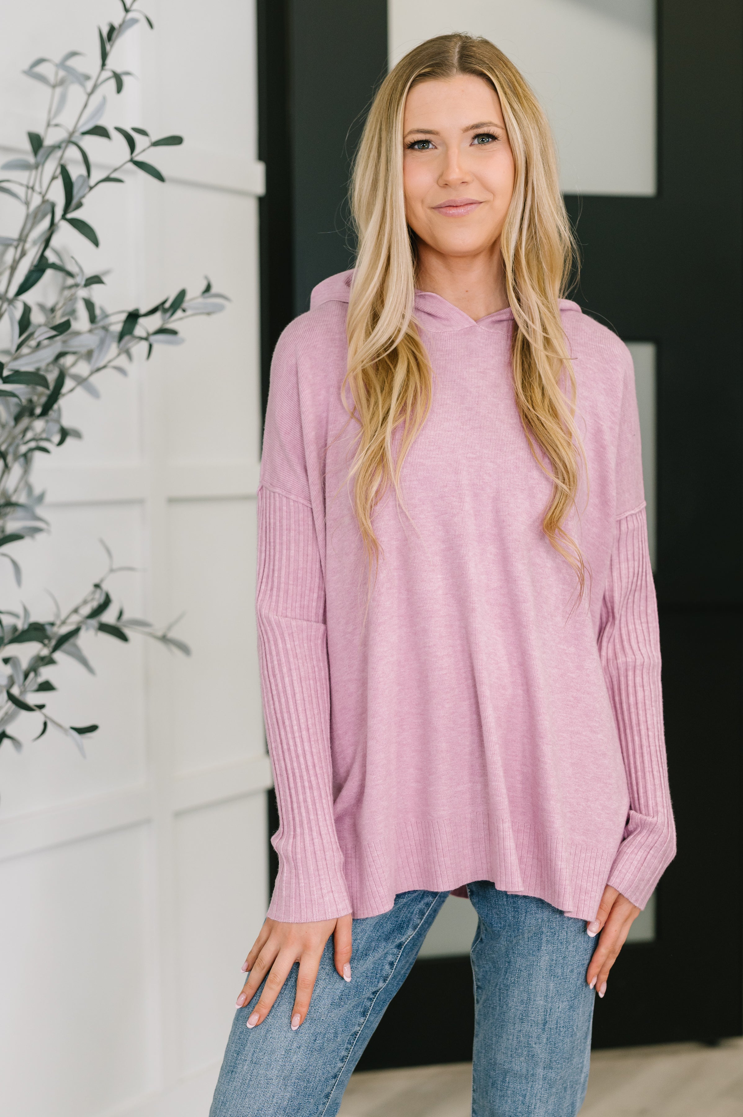 Running Late Hooded Long Sleeve in Mauve - Charming Charlie